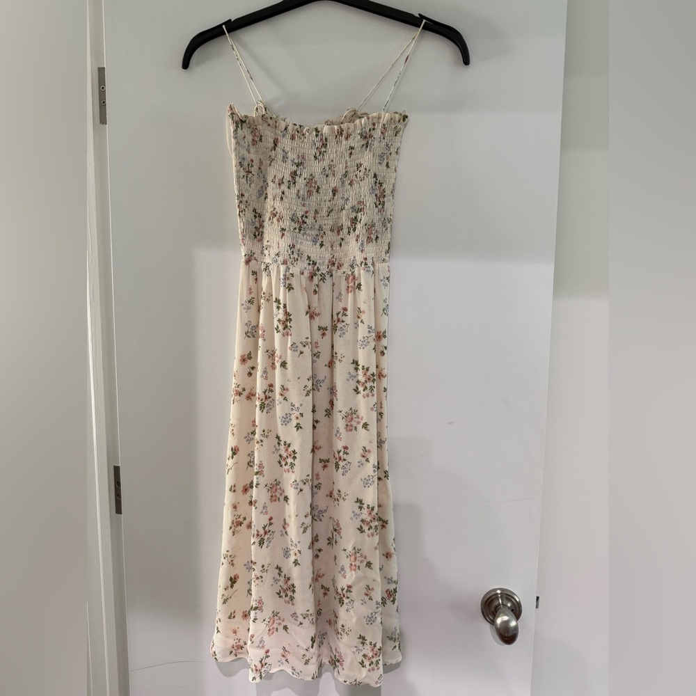 Reformation Floral Smocked Maxi Dress in Cream